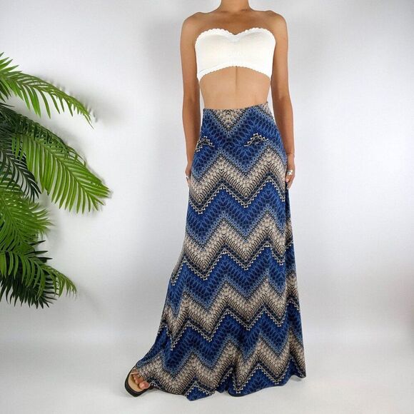 Vintage Y2K Blue Abstract Boho Fairycore High Waisted Hippie Maxi Skirt / M - Picture 1 of 8